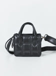 Black mini bag Faux leather material Quilted look Twin handles Adjustable & removable crossbody strap