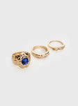 Gold-toned ring pack Pack of three, gemstone detail