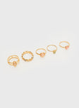 Gold-toned ring pack Pack of five, gemstone detail