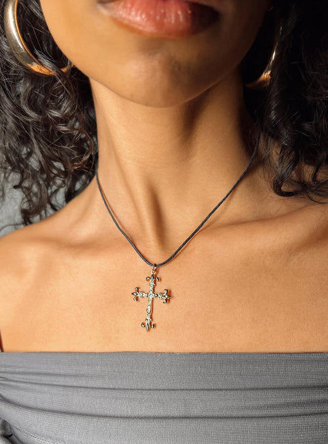 Necklace Gold-toned  Cross charm Lobster clasp fastening