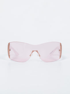 Sunglasses Frameless design  Pink tinted lenses Adjustable silicone nose pads 
