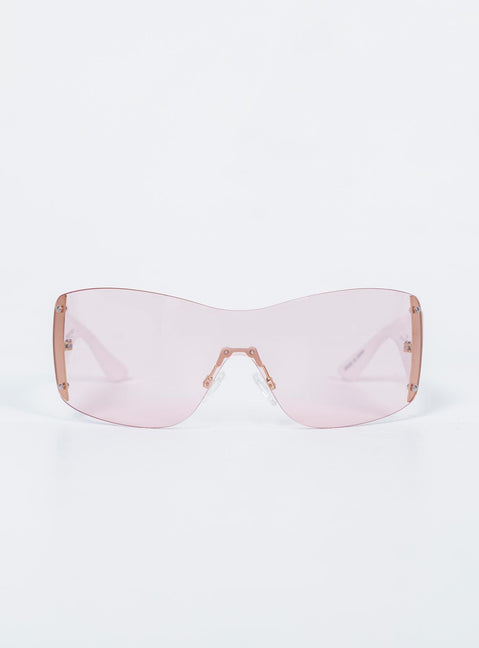Sunglasses Frameless design  Pink tinted lenses Adjustable silicone nose pads 