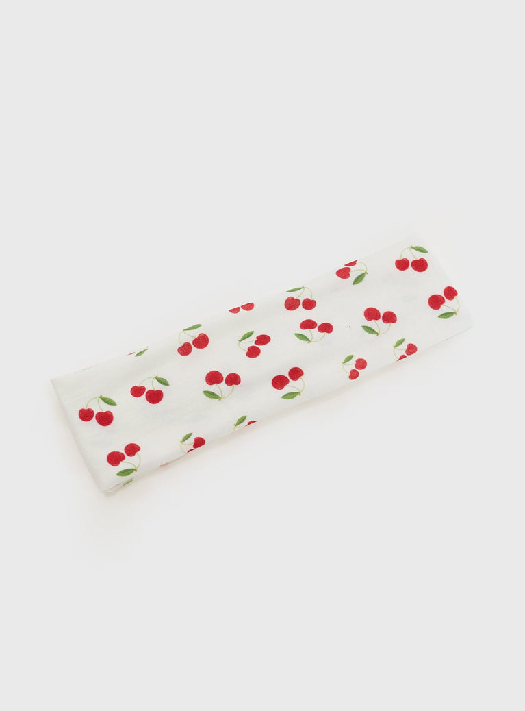 Cherry print headband Thick design, double lined, elasticated