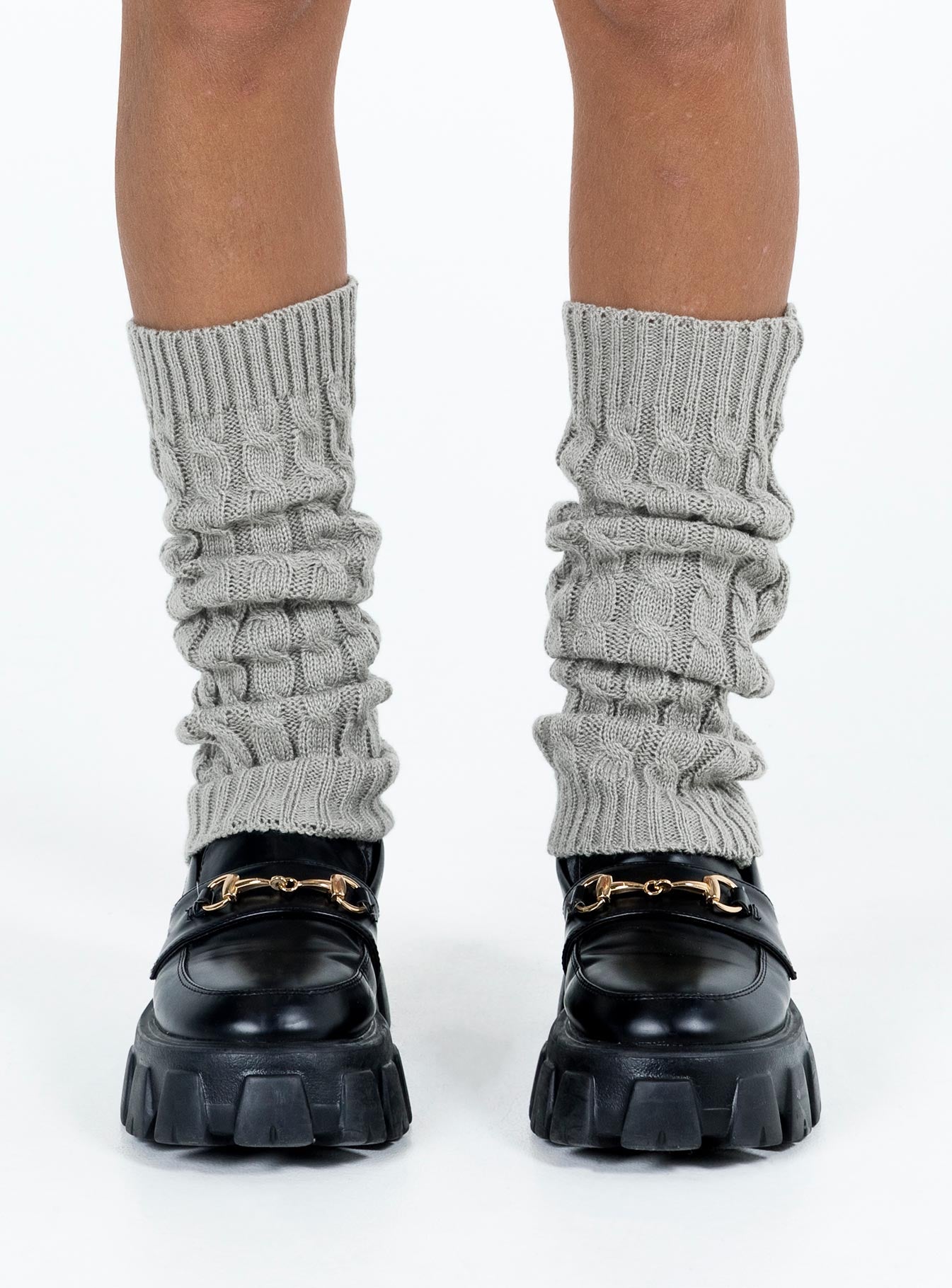 Grey leg warmers Soft knit material  Below the knee length  Good stretch 