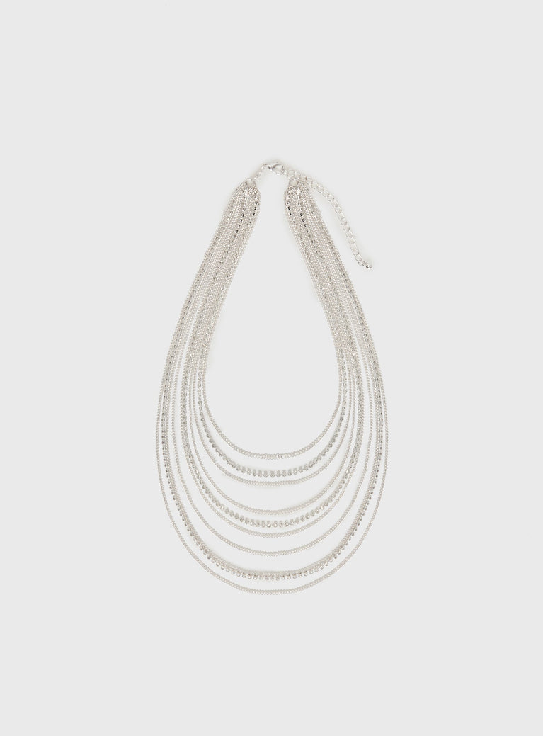 Silver-toned necklace Layered design, diamante detail, lobster clasp fastening, adjustable length Princess Polly Lower Impact