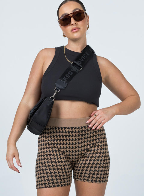 Jacqui Houndstooth Bike Shorts Brown