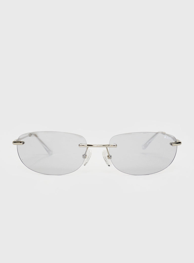 Sunglasses Frameless, grey-tinted lenses, slim silver-toned arms, silicone nose pads