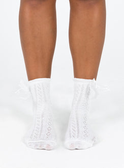 White socks Crew style Bow detail Good stretch Frill cuff