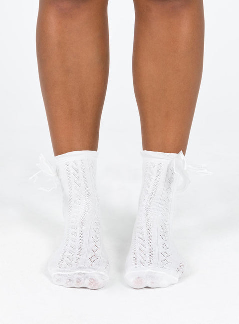 White socks Crew style Bow detail Good stretch Frill cuff