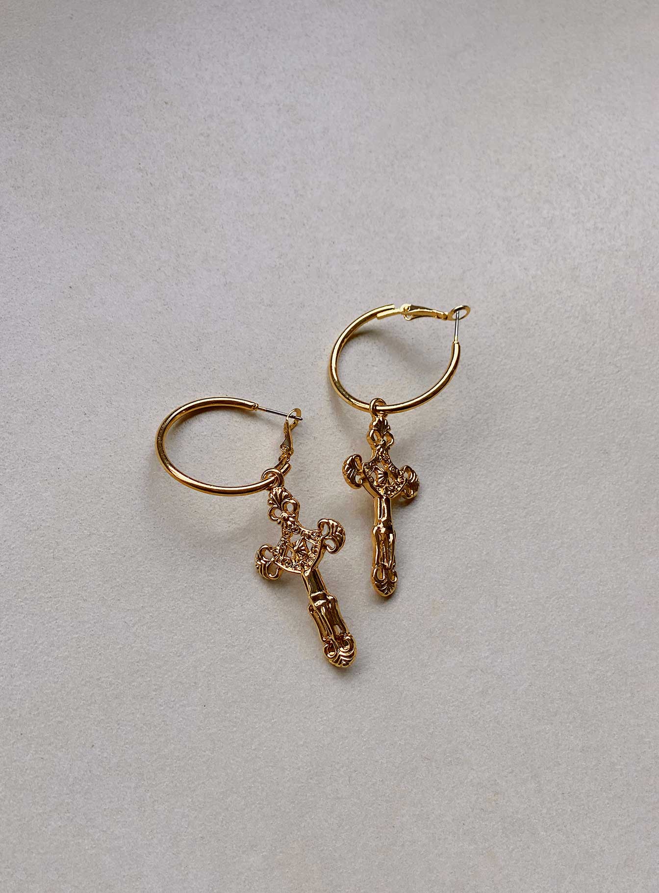 Earrings Gold-toned Hoop style Latch back fastening Cross drop charm
