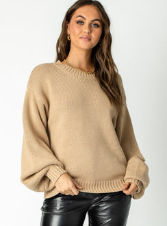 Harmony Balloon Sleeve Knit Sweater Dark Brown
