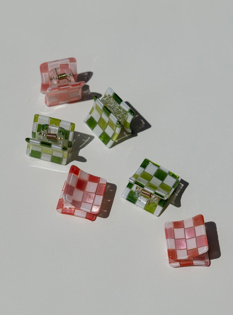 Hair clip pack Princess Polly Exclusive 100% recycled plastic Pack of six  Square checkered design