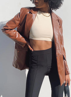 Jocelyn Faux Leather Blazer Brown