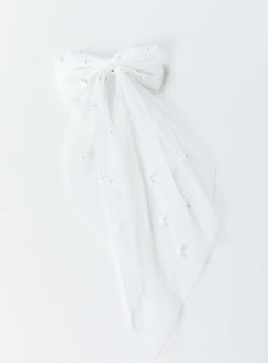 Hair bow Mesh material Silver-toned hardware  Snap clip fastening  Pearl detail