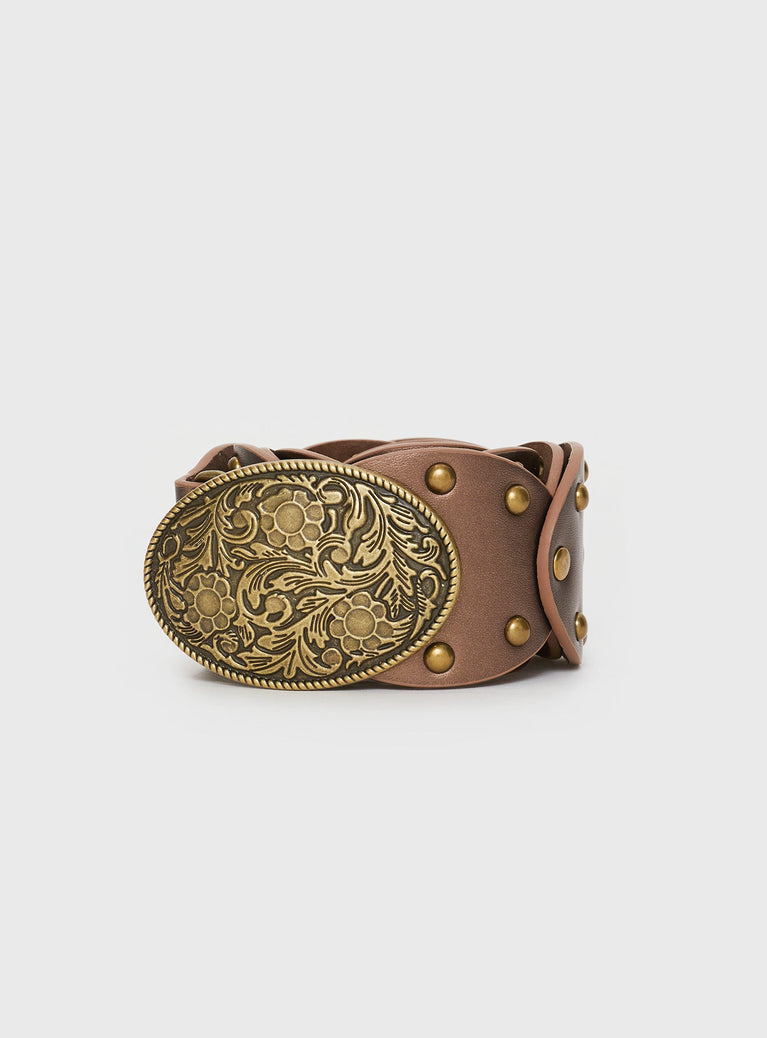 Belt  Pink metallic colour, gold-toned hardware grommets detail, thick design, large buckle detail