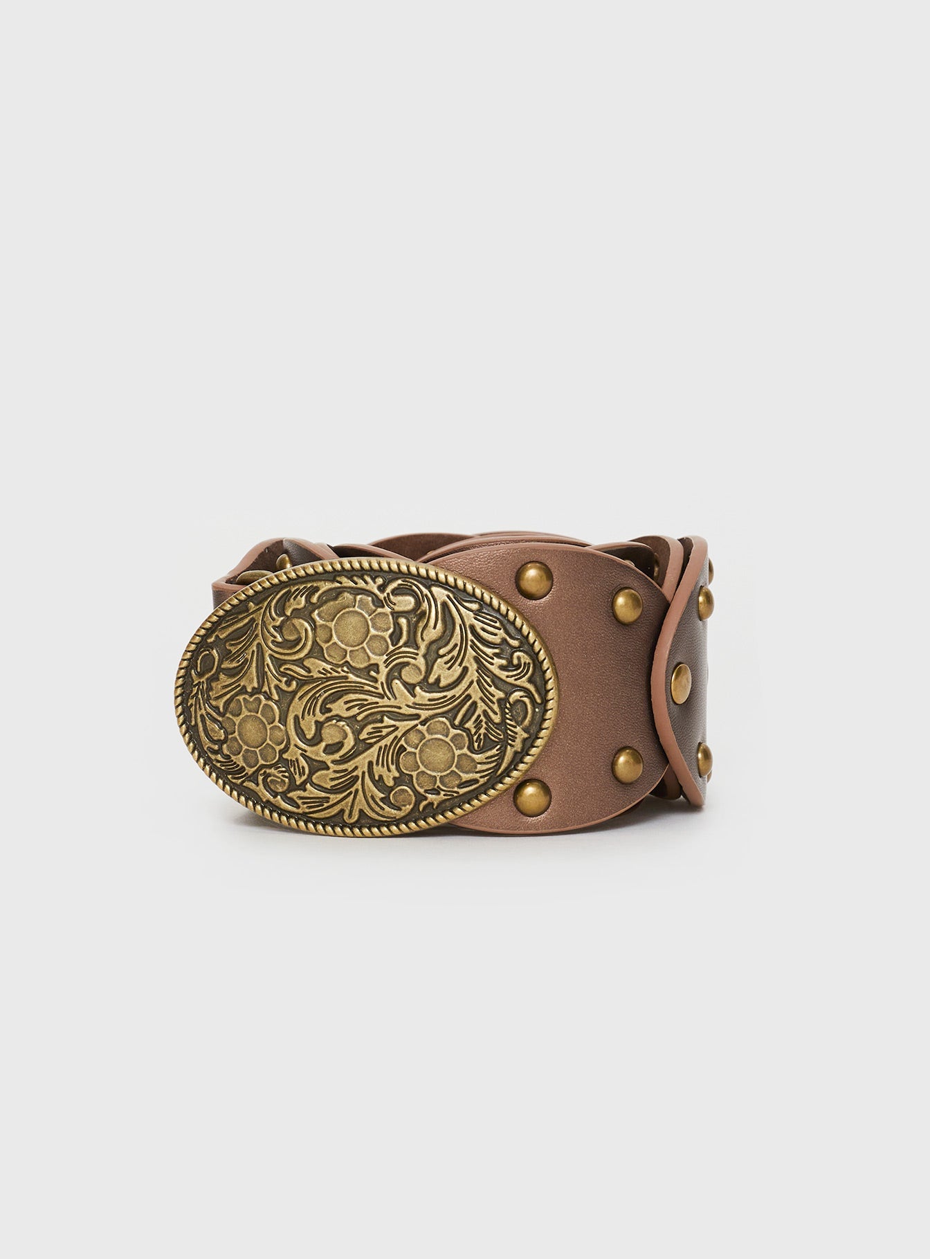 Belt  Pink metallic colour, gold-toned hardware grommets detail, thick design, large buckle detail