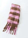 Scarf 100% polyester Soft furry material  Check print  Fringed edges  Non-stretch 