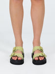 Black and green sandals Double upper strap Both adjustable Chunky treaded sole Padded footbed