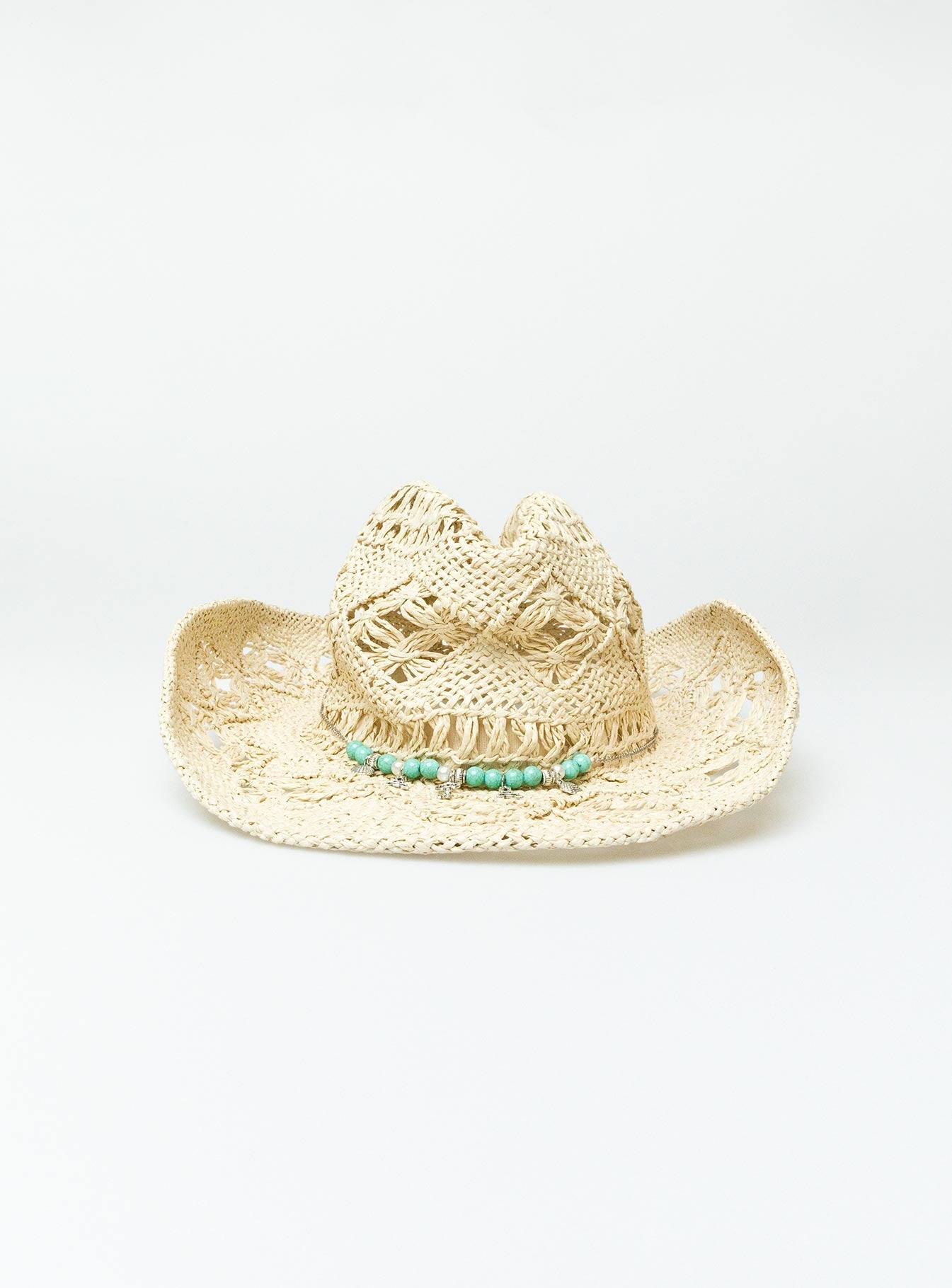 Cowboy hat Woven straw look  Adjustable drawstring Mouldable brim  Adjustable inner band 