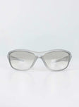 Sunglasses Wrap around style  Semi-transparent reflective lenses  Lightweight