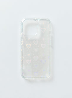 iPhone case Clear plastic style Iridescent heart print Lightweight