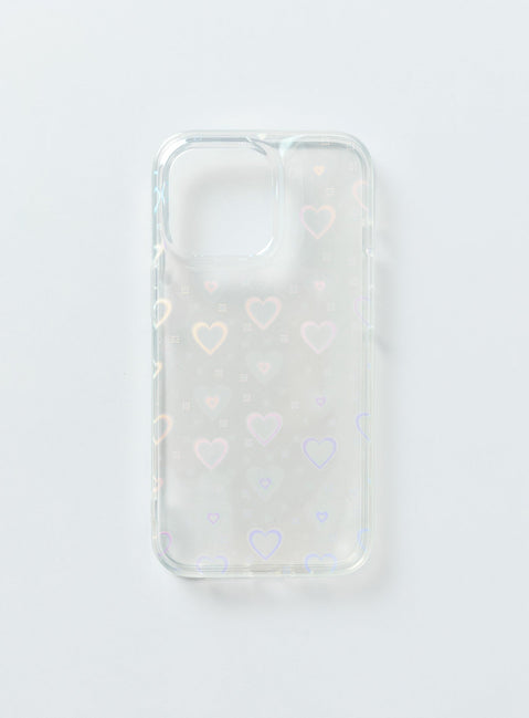 iPhone case Clear plastic style Iridescent heart print Lightweight