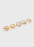 Gold toned ring pack Five rings in pack, pearl detail