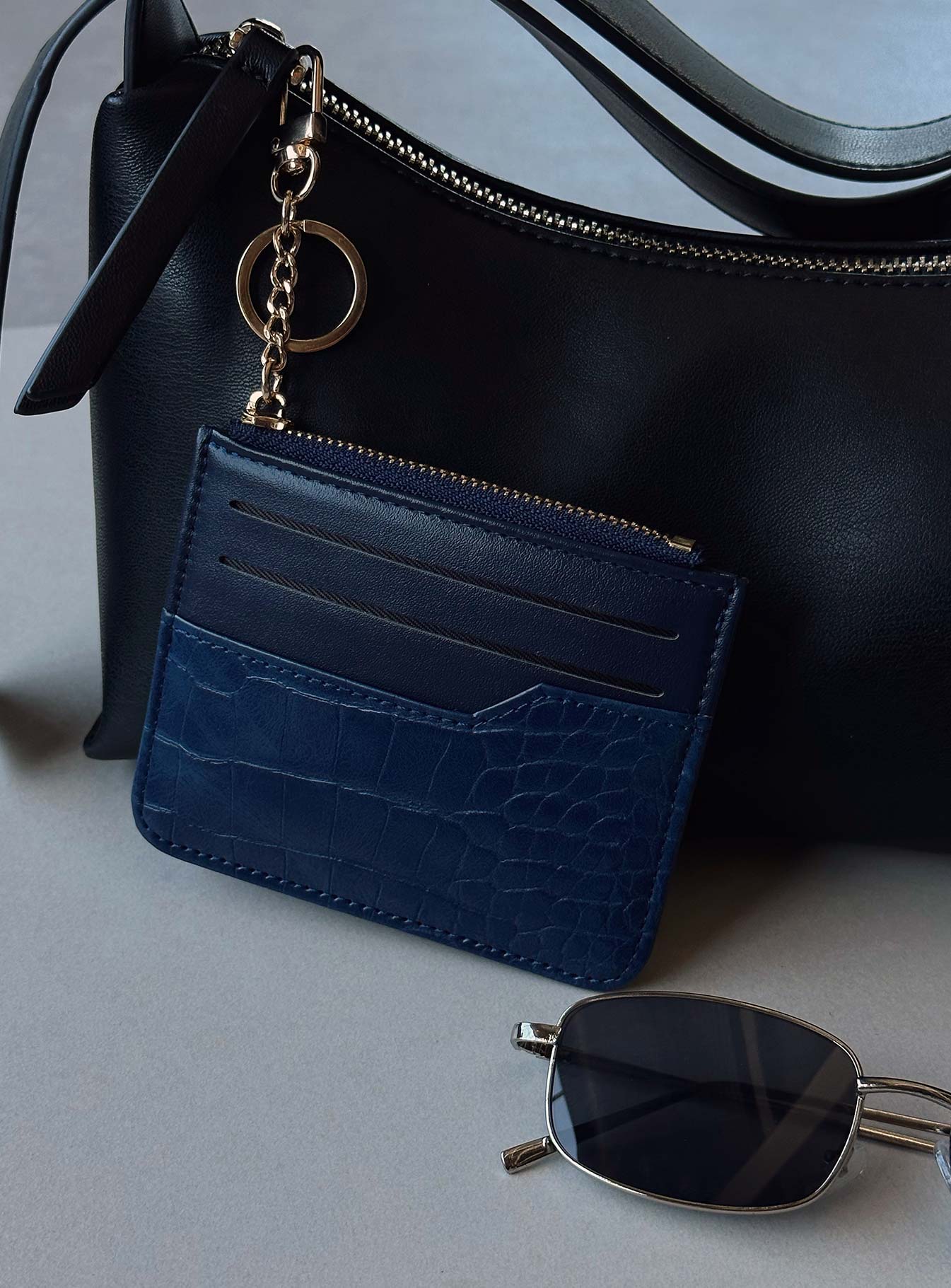 Wallet Faux croc leather Gold-toned hardware Zip fastening  Card slip on sides