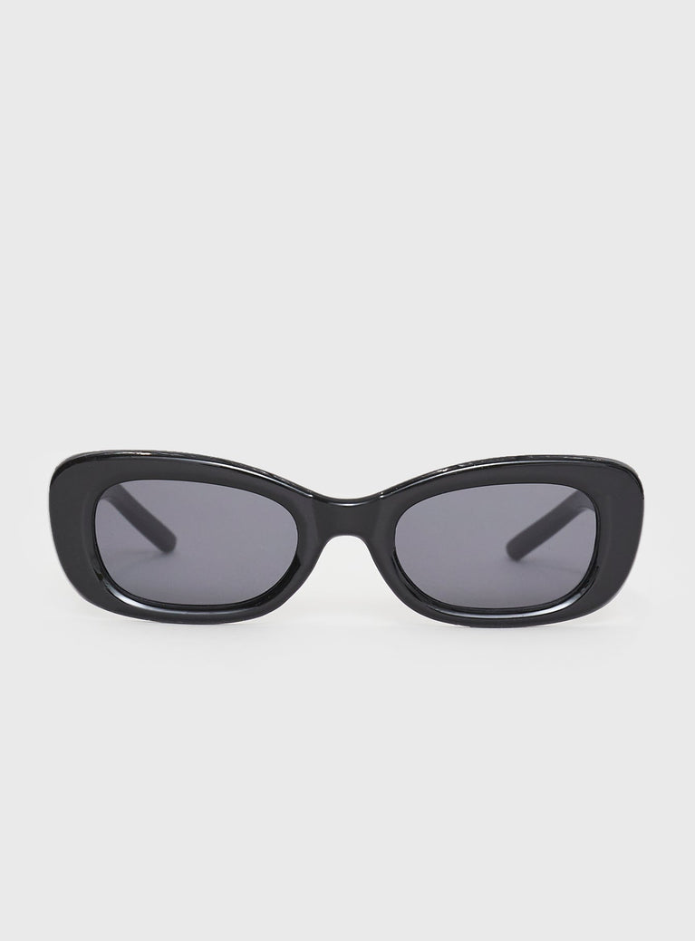 Sunglasses Rectangular shaped lenses, wide arms, smoke tinted lenses, moulded nose bridge