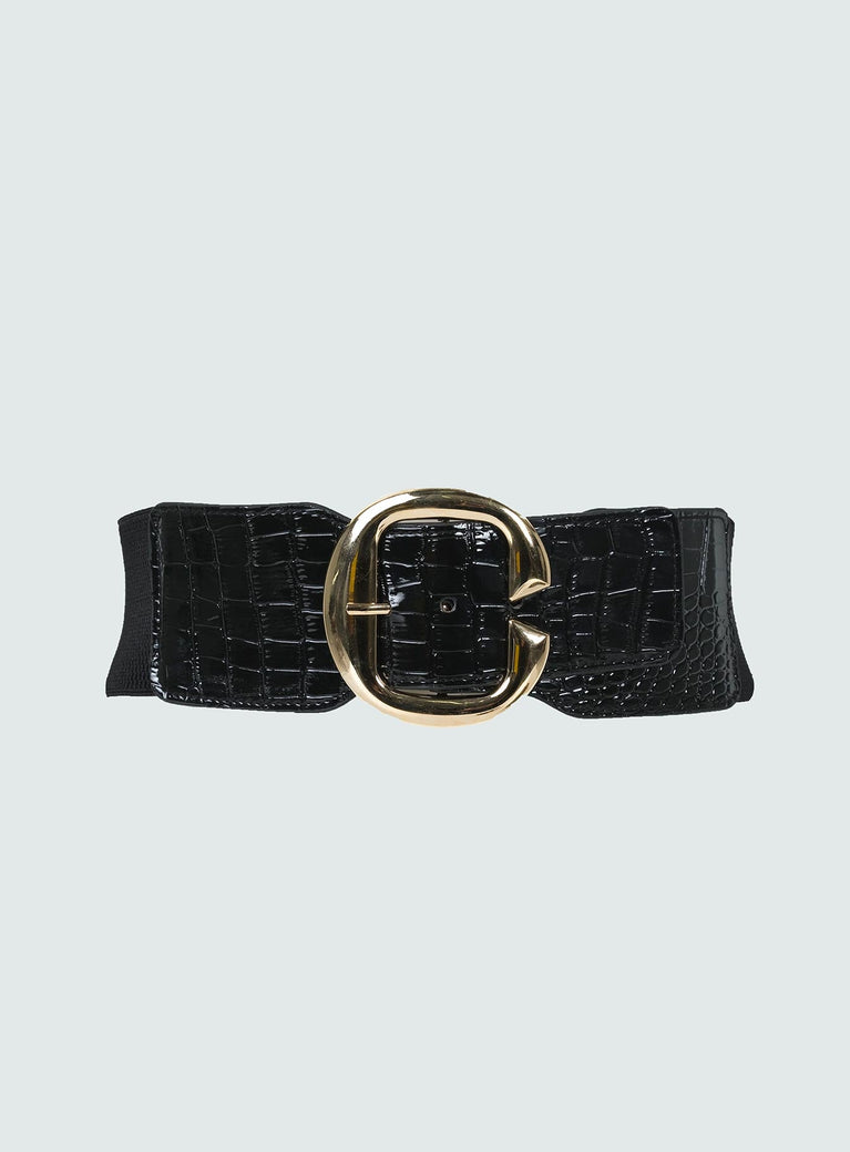 Belt Faux leather material Elasticated back Gold-toned buckle