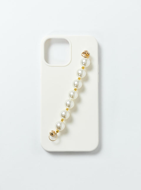 iPhone case white Silicone body Pearl beaded strap