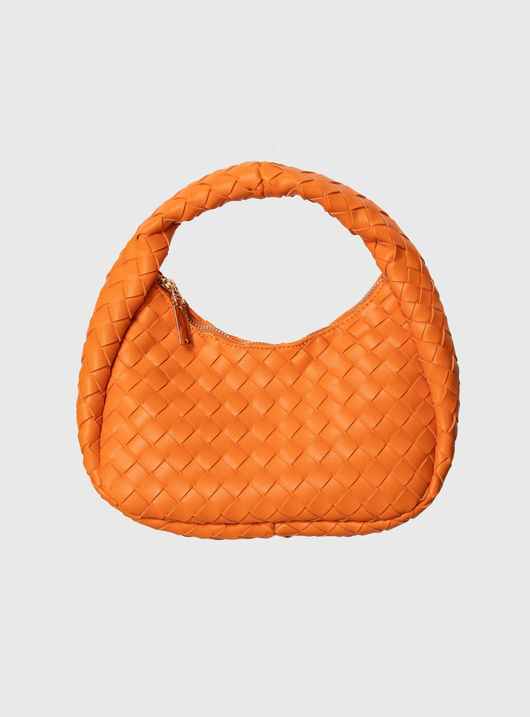 Bag Single strap, faux leather, woven pattern, zip fastening, internal pockets