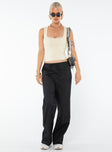 Cargo pants, mid-rise, relaxed fit Drawstring waist, four pocket design, wide leg Non-stretch material, unlined 