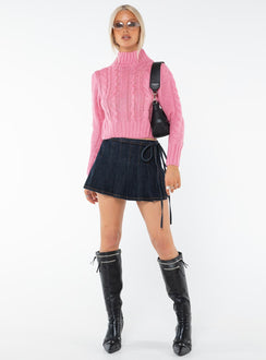 Cable knit cropped sweater, mock neck Good stretch, unlined