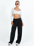 Long sleeve crop top V neckline Pinched detail at bust Good stretch Lined body