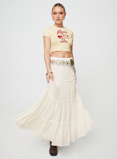    Graphic print baby tee, cap sleeves Slight stretch, unlined 