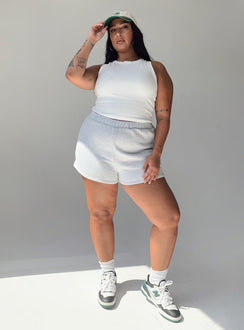 Track shorts High waisted Thick elasticated waistband Relaxed through leg