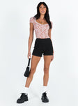 Shorts Shirred lace material Elasticated waistband Lace trimmed hem Good Stretch Fully lined 