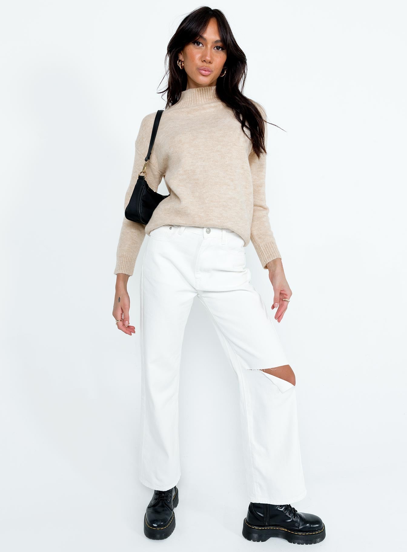 Beige sweater Knit material  Mock neck 
