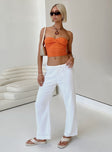 White pants Muslin material Low rise Elasticated waistband Straight leg