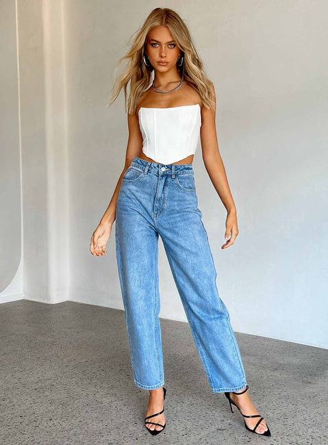 Leta Mid Wash Straight Leg Denim Jeans