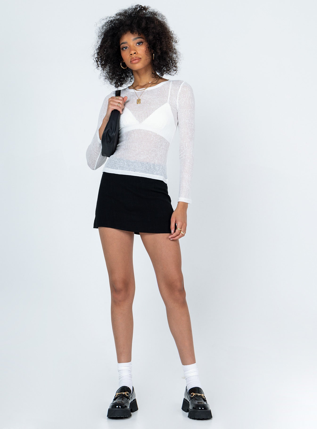 Long sleeve top  Slim fitting  Princess Polly Exclusive 75% polyester 25% rayon Sheer ribbed material  Good stretch  Unlined   