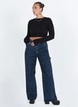 Cropped sweater Knit material Crew neckline Good stretch  Unlined 