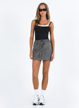 Grey mini skirt Drawstring elasticated waistband Cargo style pocket