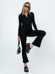 Black long sleeve jumpsuit Classic collar  Button front fastening 
