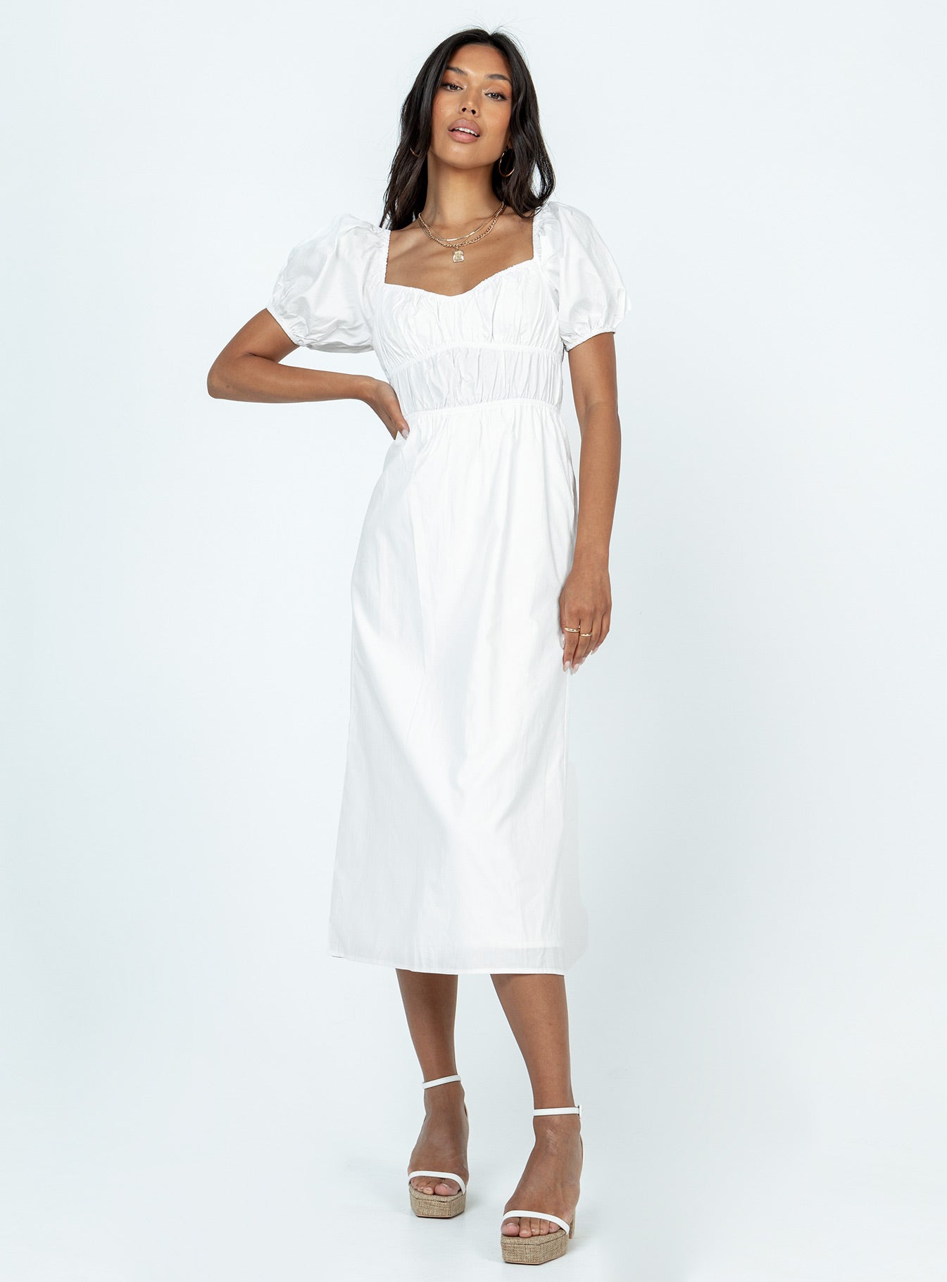 Maxi dress Puff sleeves Elasticated design  Partially lined 