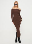 Princess Polly Square Neck  Phylis Off The Shoulder Maxi Dress Chocolate