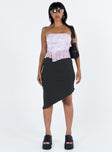 Black mini skirt Elasticated waistband Asymmetric hem Good Stretch Unlined  