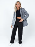 Grey oversized blazer Lapel collar  Button front fastening  Chest & hip pockets  Satin lined  Half plaid print 