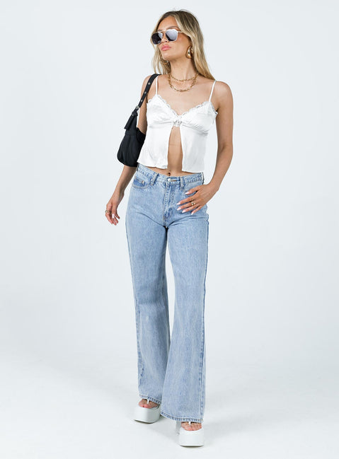 Crop top Silky material Adjustable shoulder straps V-neckline Lace detail  invisible zip fastening at side Slight ruching at bust Split hem 